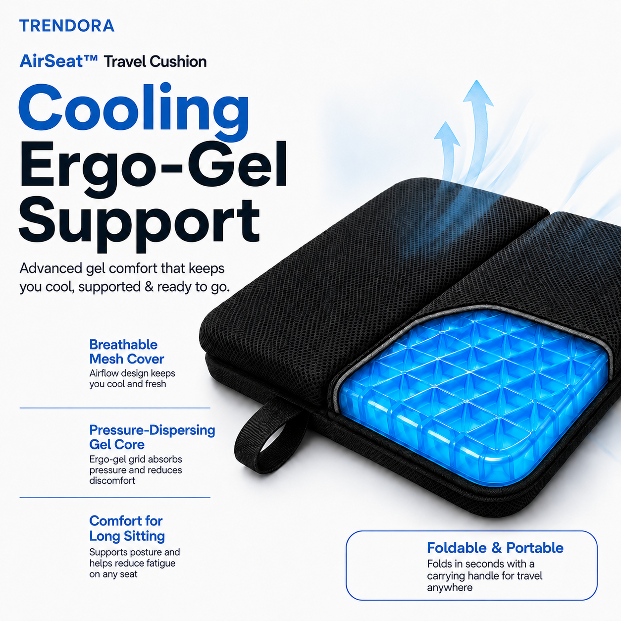 Cooling gel grid travel cushion